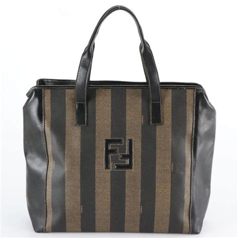 Fendi Pequin Striped Coated Canvas Tote on SALE 